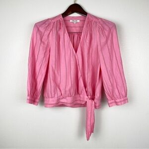 Madewell Wrap Tie Front Cropped Top Cecilia Stripe Pink Size XS